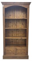 Solid pine 6' open bookcase with drawers