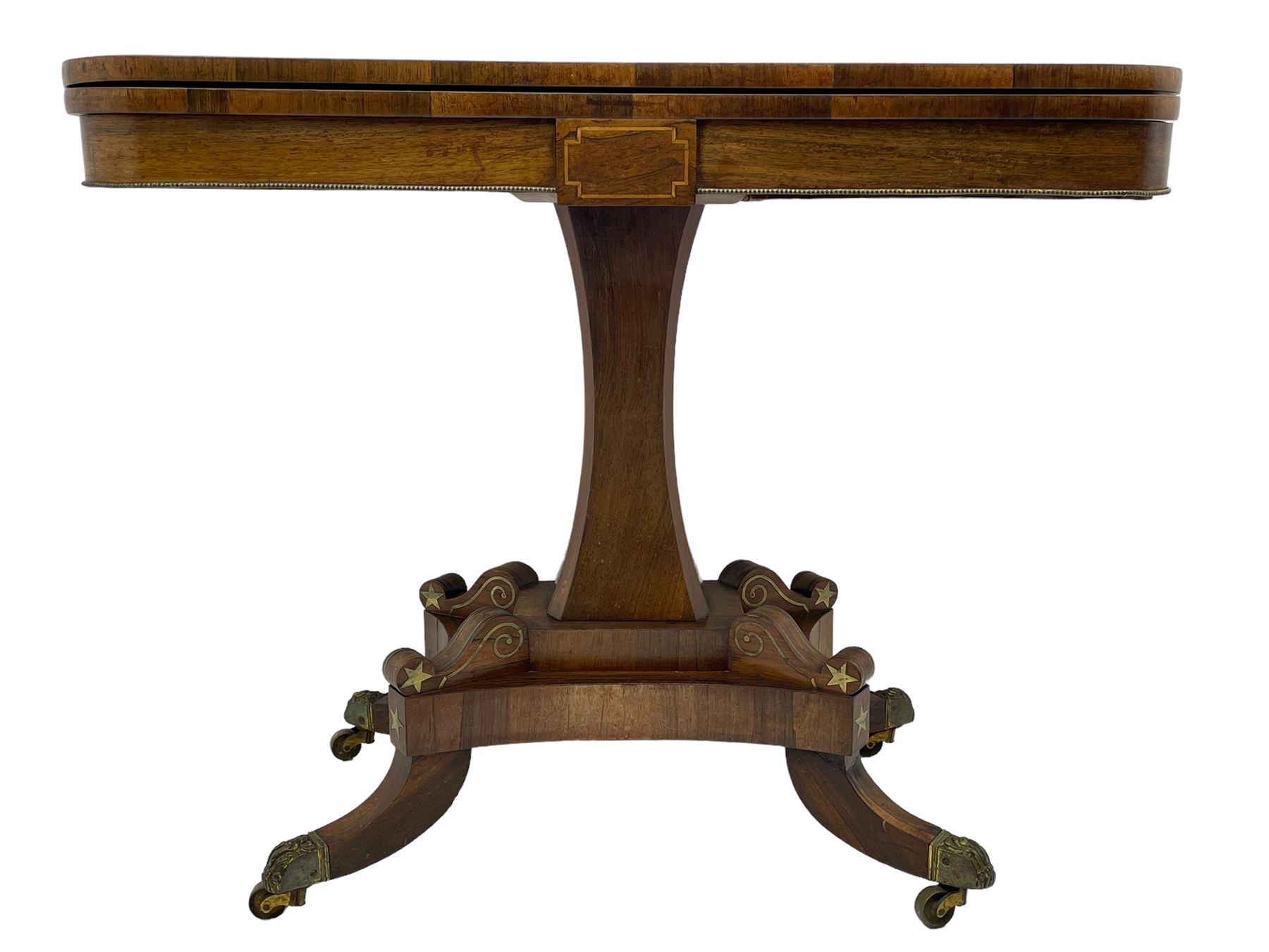 Regency rosewood and brass inlaid card table - Image 2 of 15