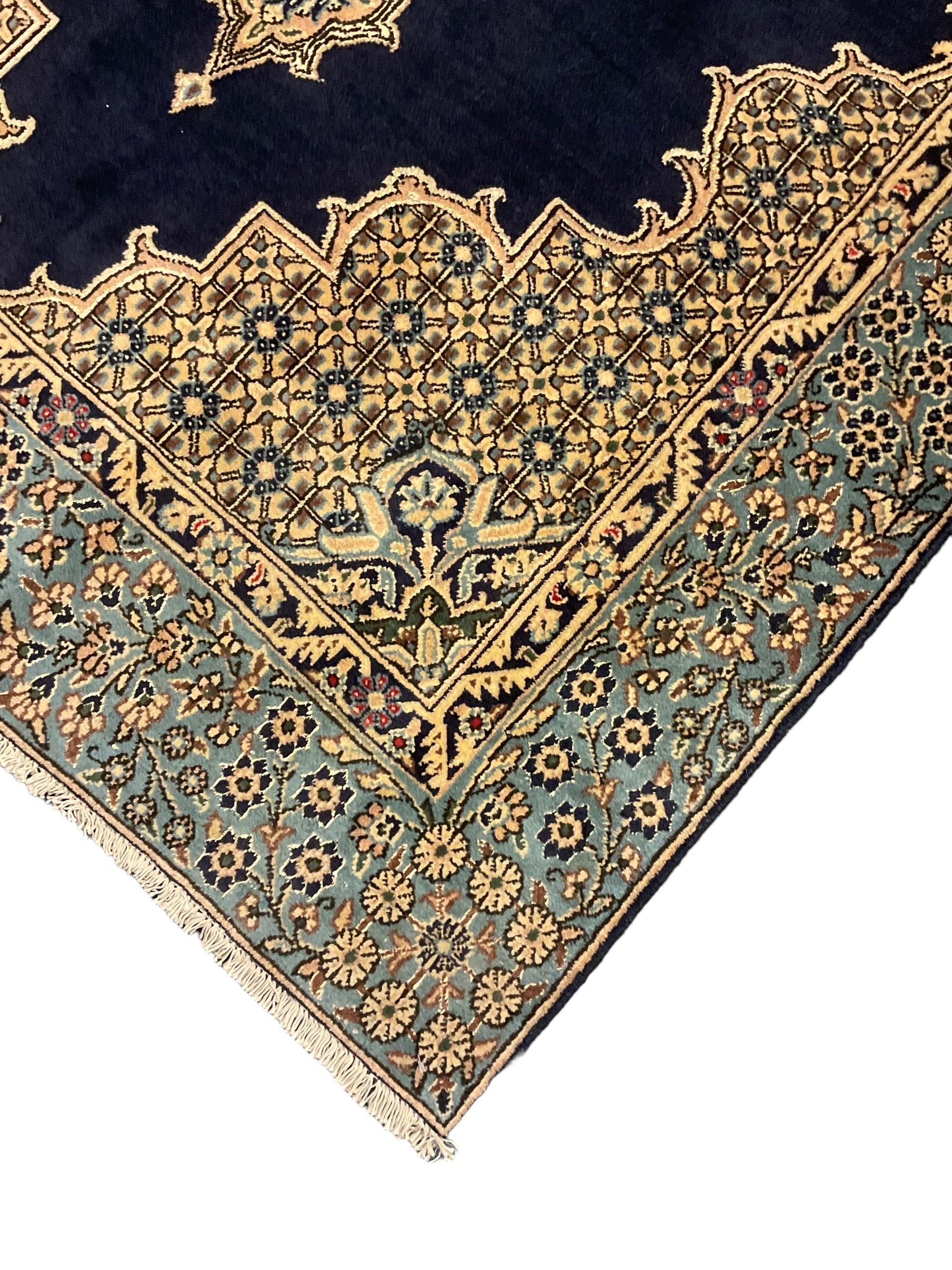Central Persian Qum indigo ground rug with silk inlay - Image 4 of 5