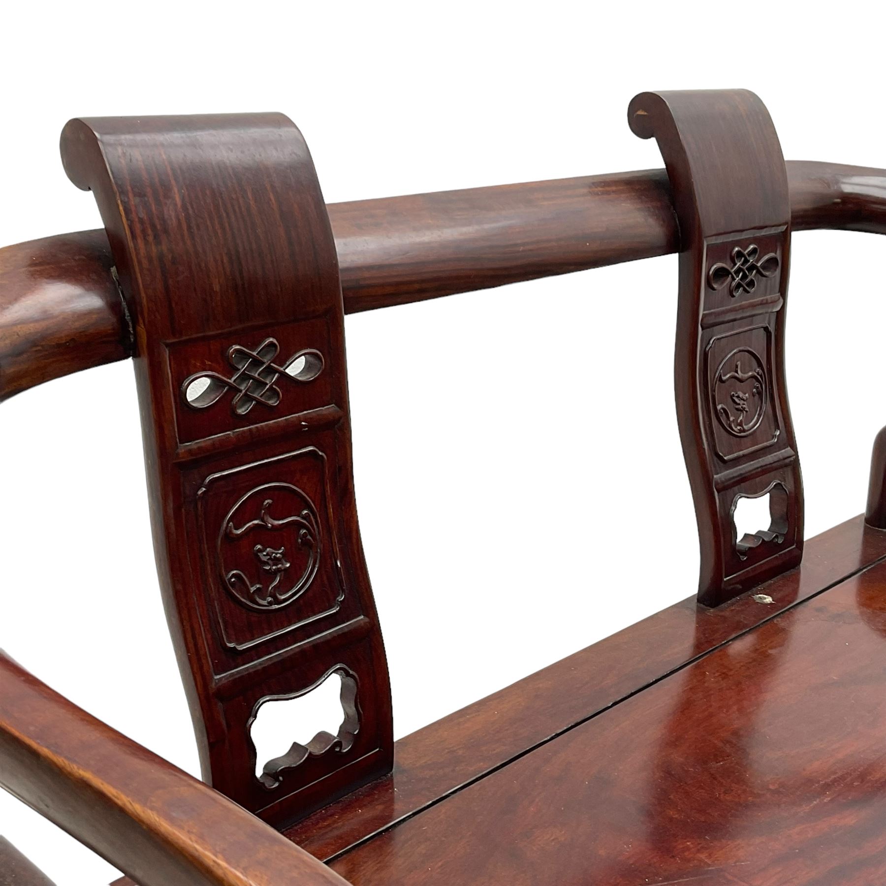 20th century Chinese hardwood two-seat bench - Image 3 of 6