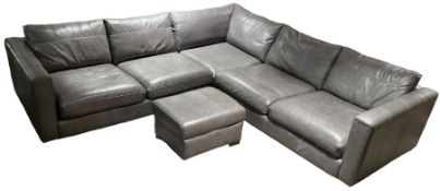 Sofa Workshop - five-seat corner sofa; matching footstool; upholstered in Italian grey leather