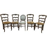 Set of four French hardwood dining chairs