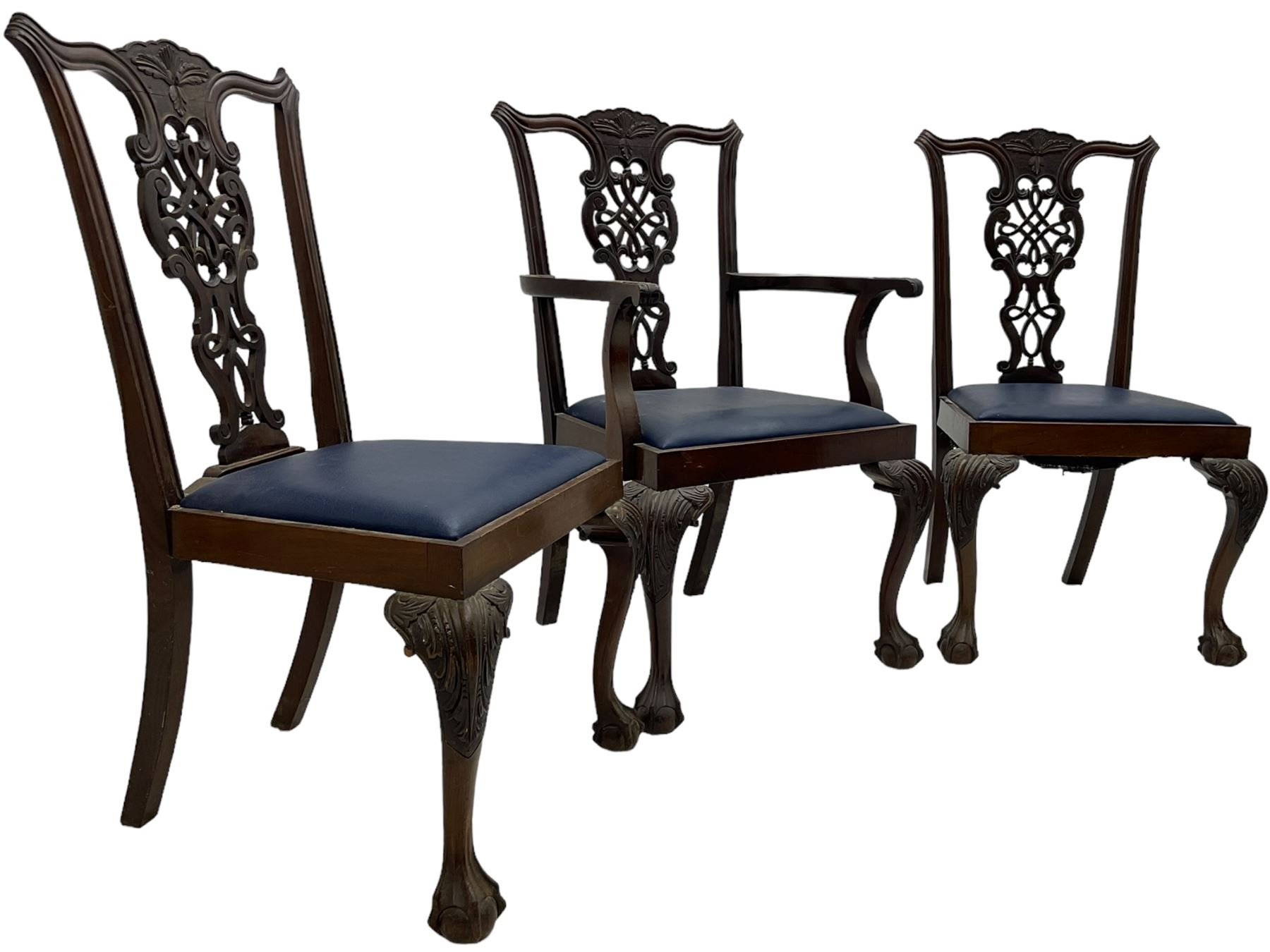 Set of six (5+1) Chippendale design mahogany dining chairs - Image 5 of 8