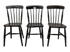 Set of three Victorian lacquered elm and beech farmhouse dining chairs