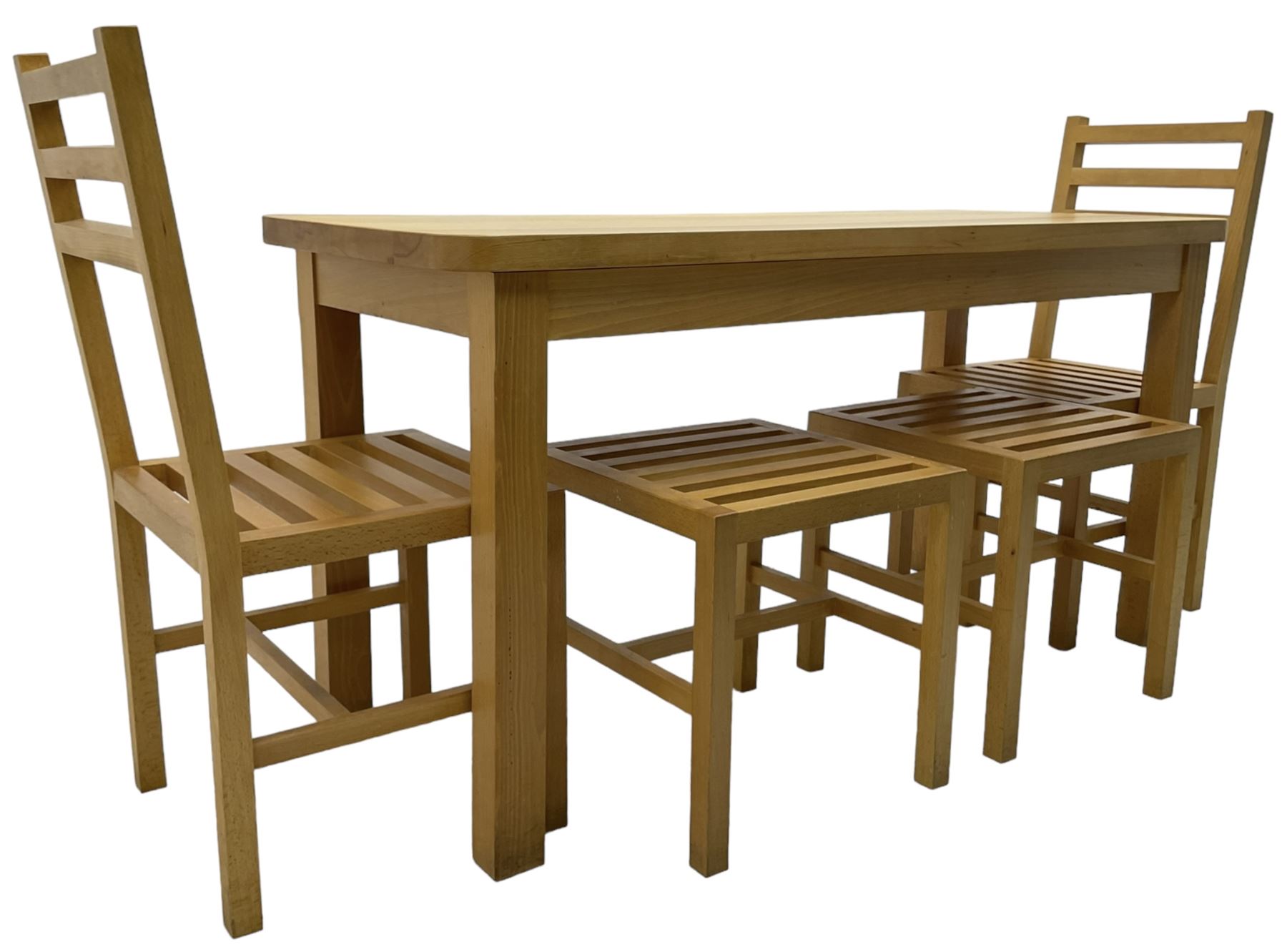 Light beech rectangular dining table; together with two chairs and two stools - Image 5 of 6