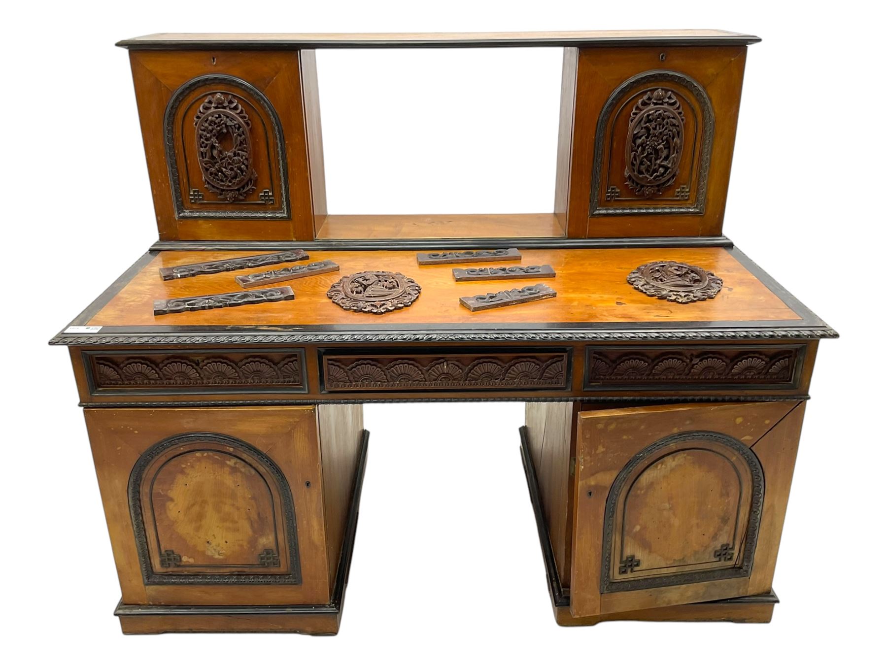 19th century Anglo-Indian teak/camphor twin pedestal desk - Image 18 of 18
