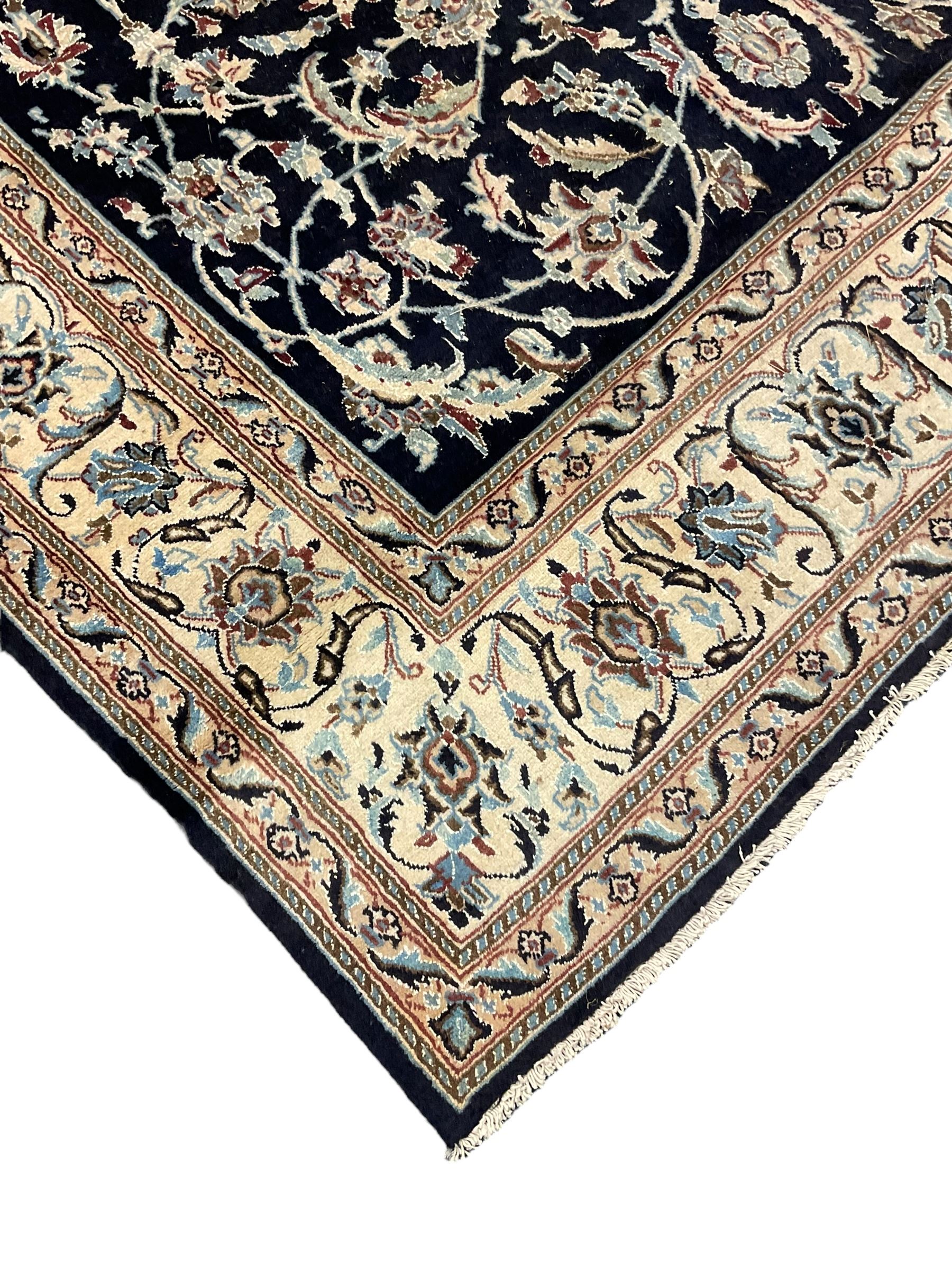 Central Persian part silk indigo ground Nain carpet - Image 3 of 7