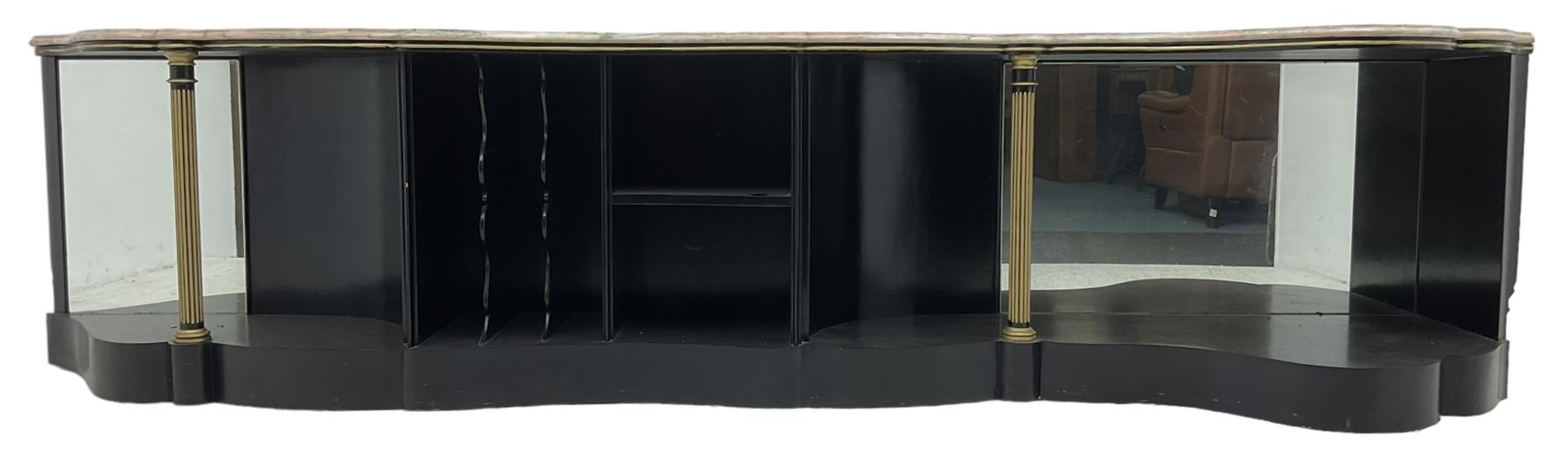 Italian ebonised and gilt serpentine corner console bookcase cabinet - Image 2 of 8