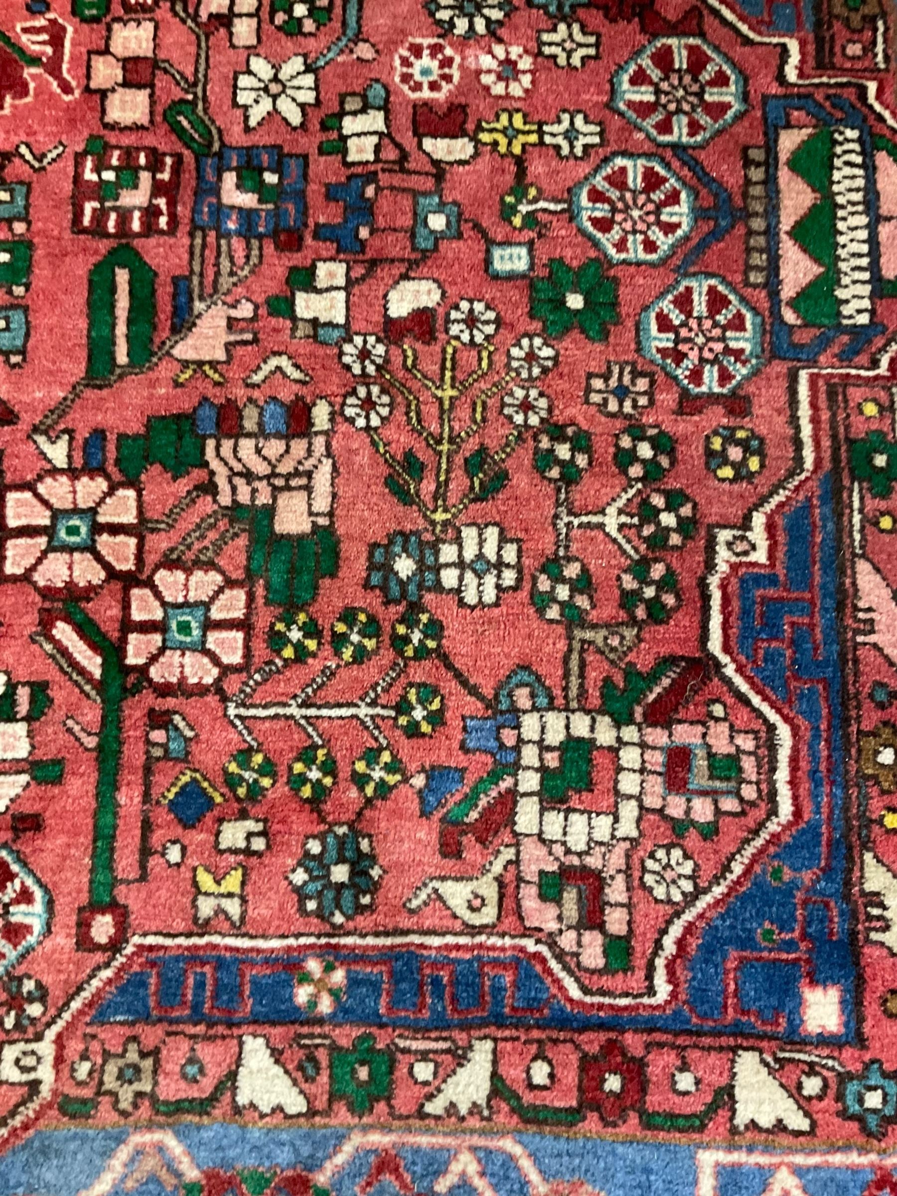 Small Persian red and blue ground rug (115cm x 88cm); and a Persian beige ground rug with two elonga - Image 6 of 12