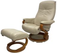 Himolla - swivel reclining armchair upholstered in cream leather