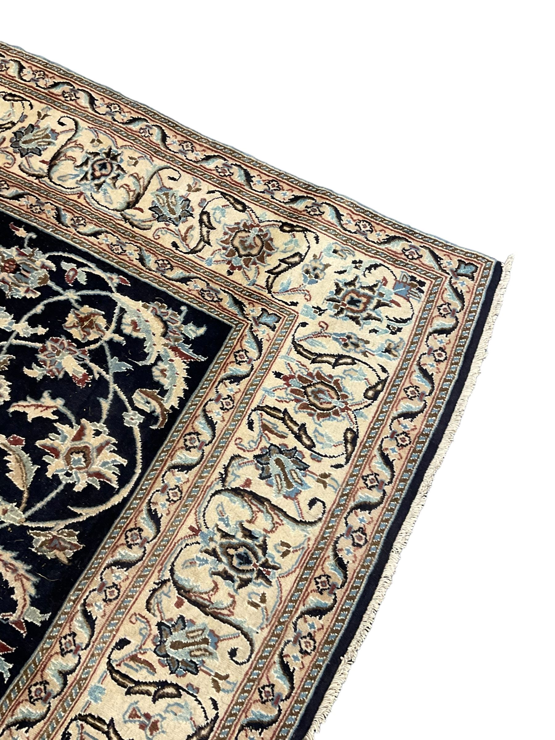 Central Persian part silk indigo ground Nain carpet - Image 2 of 7