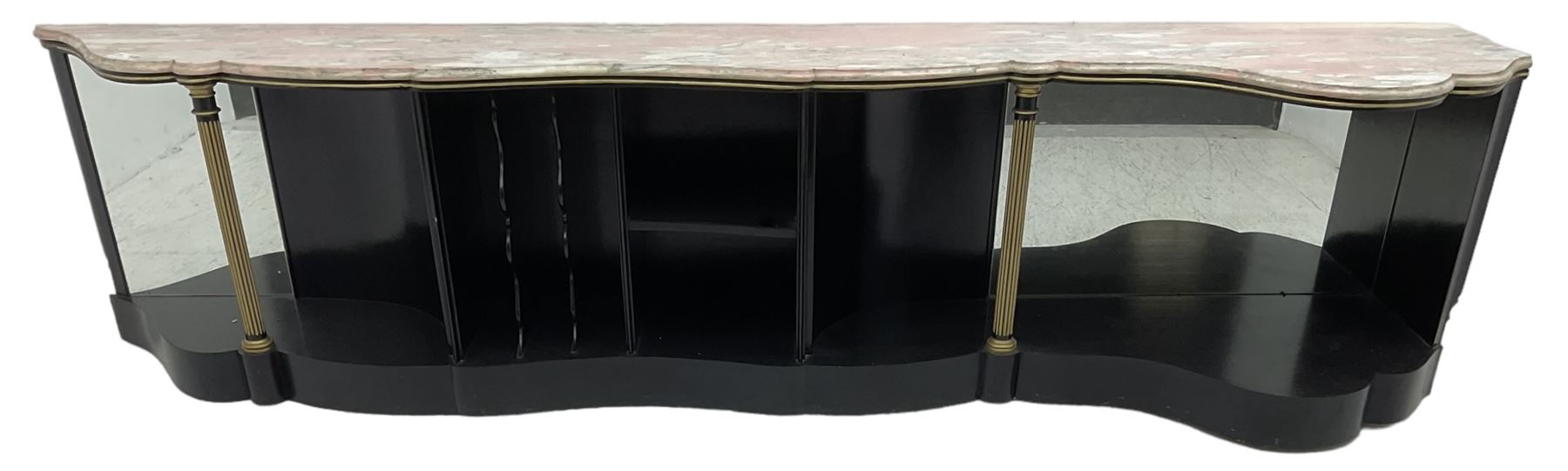 Italian ebonised and gilt serpentine corner console bookcase cabinet - Image 7 of 8