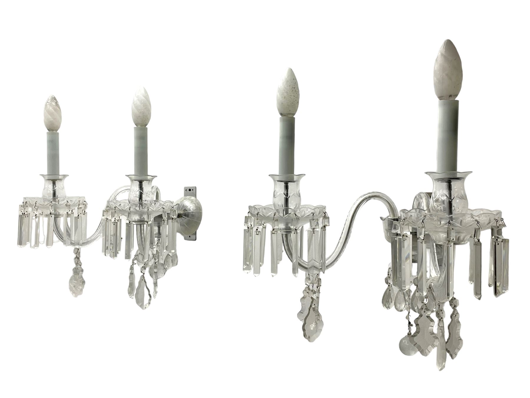 Pair of cut glass two branch wall sconce candelabras - Image 8 of 10