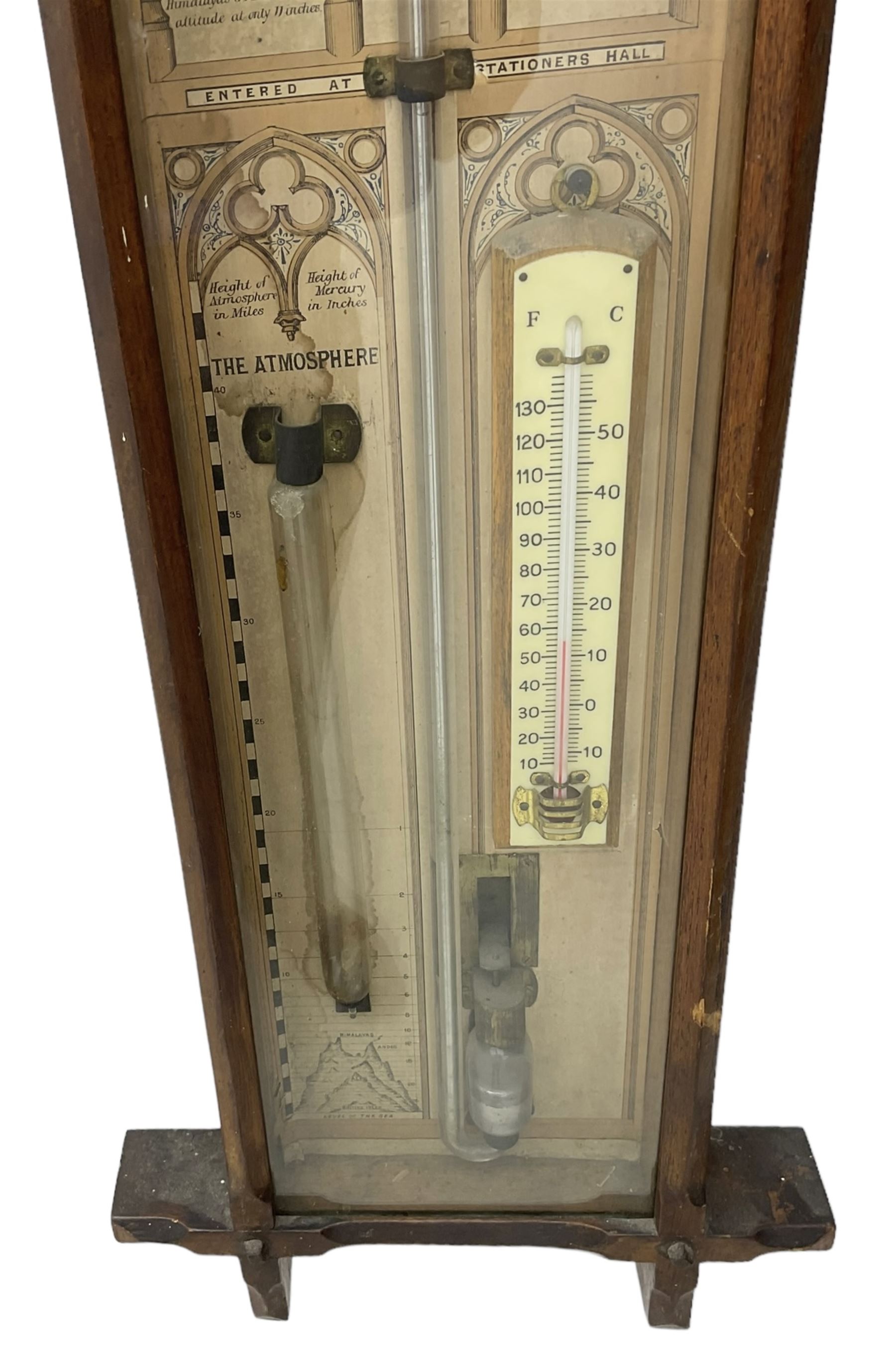 Oak cased Admiral Fitzroy barometer c1890 - with original full height paper scales annotated with Fi - Image 6 of 6