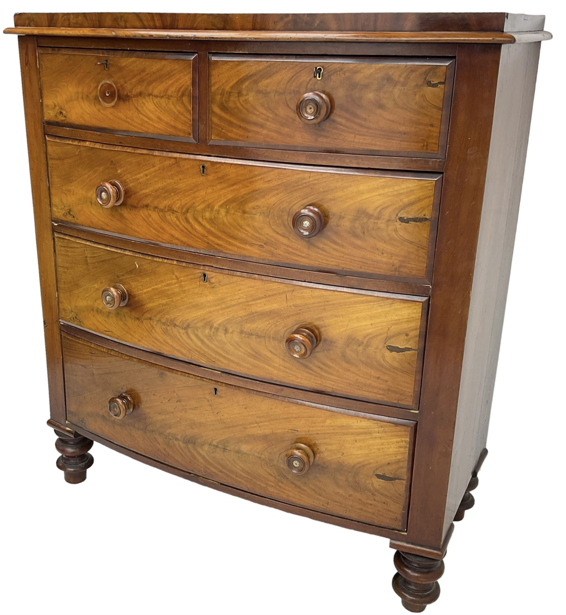 Victorian mahogany bow-front chest - Image 7 of 8