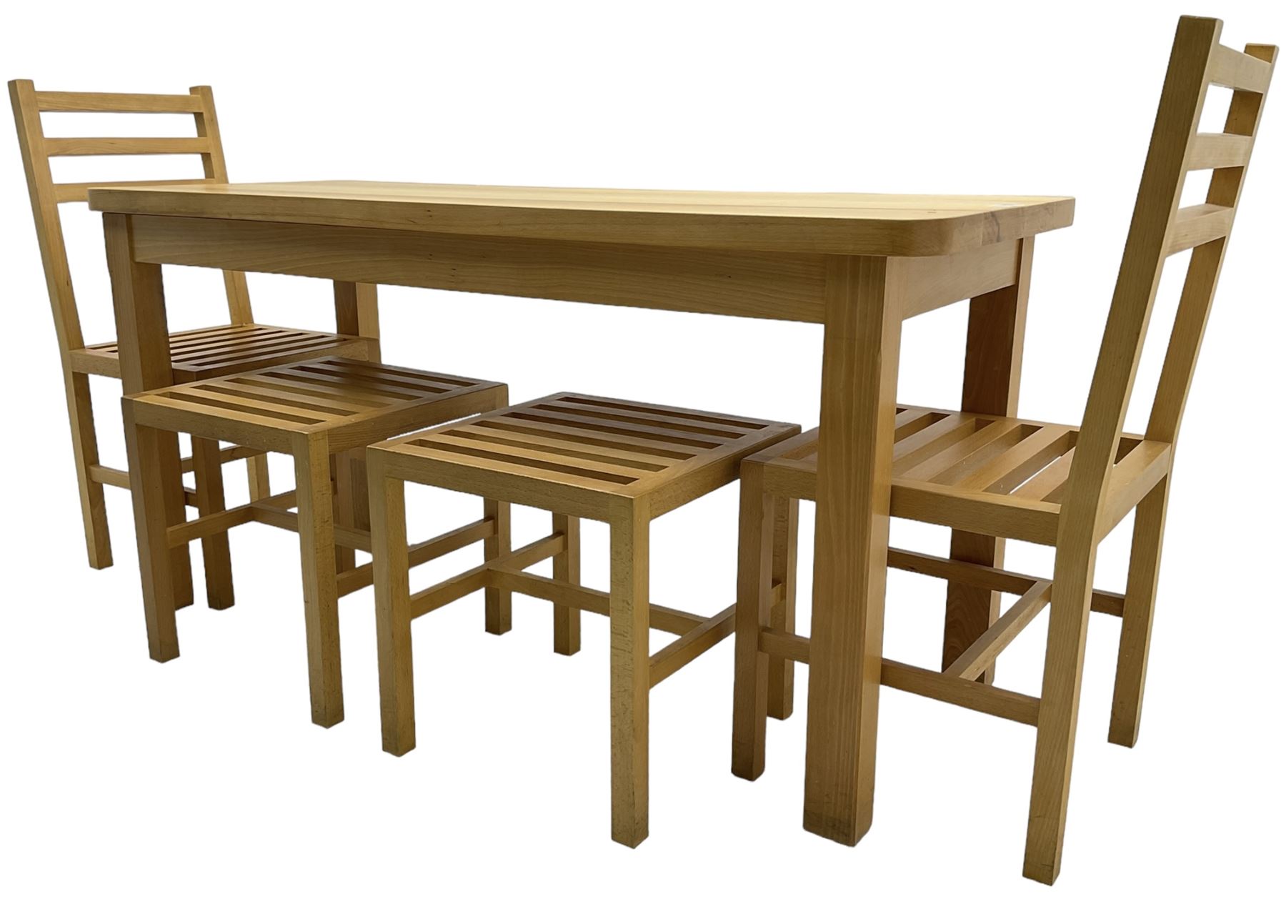 Light beech rectangular dining table; together with two chairs and two stools - Image 3 of 6