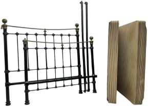 Victorian cast iron and brass 4' 6'' double bedstead with base
