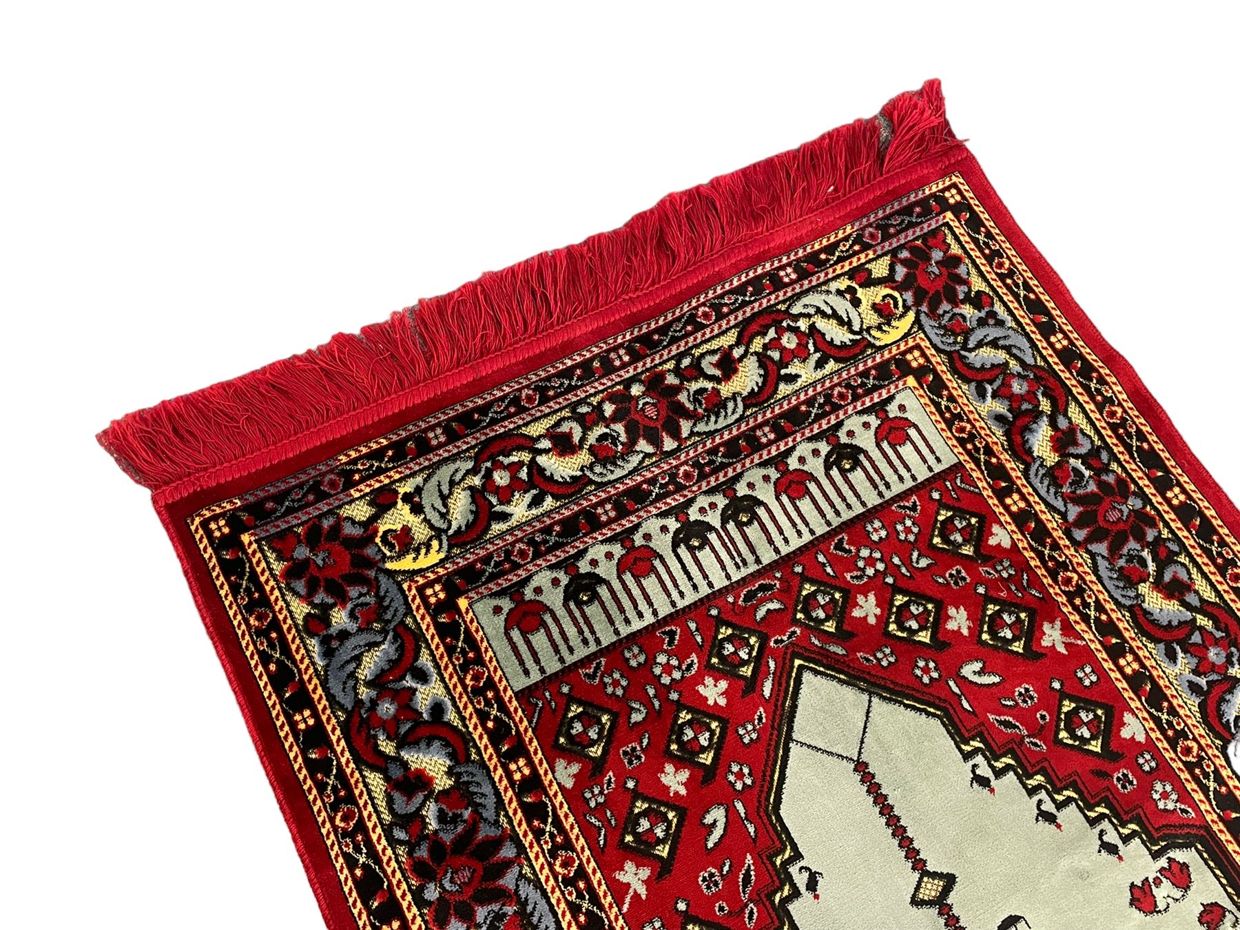 Turkish crimson and light blue ground prayer rug - Image 2 of 6