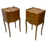 Pair of French inlaid walnut bedside cabinets