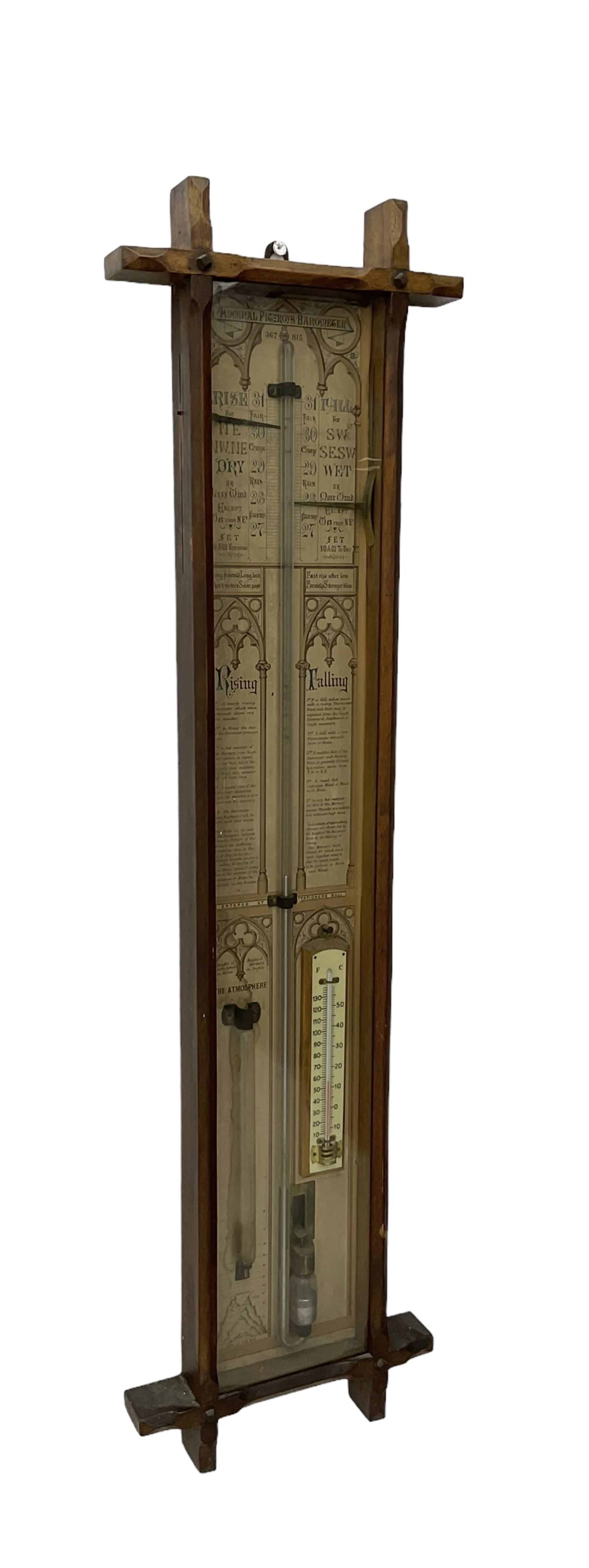 Oak cased Admiral Fitzroy barometer c1890 - with original full height paper scales annotated with Fi