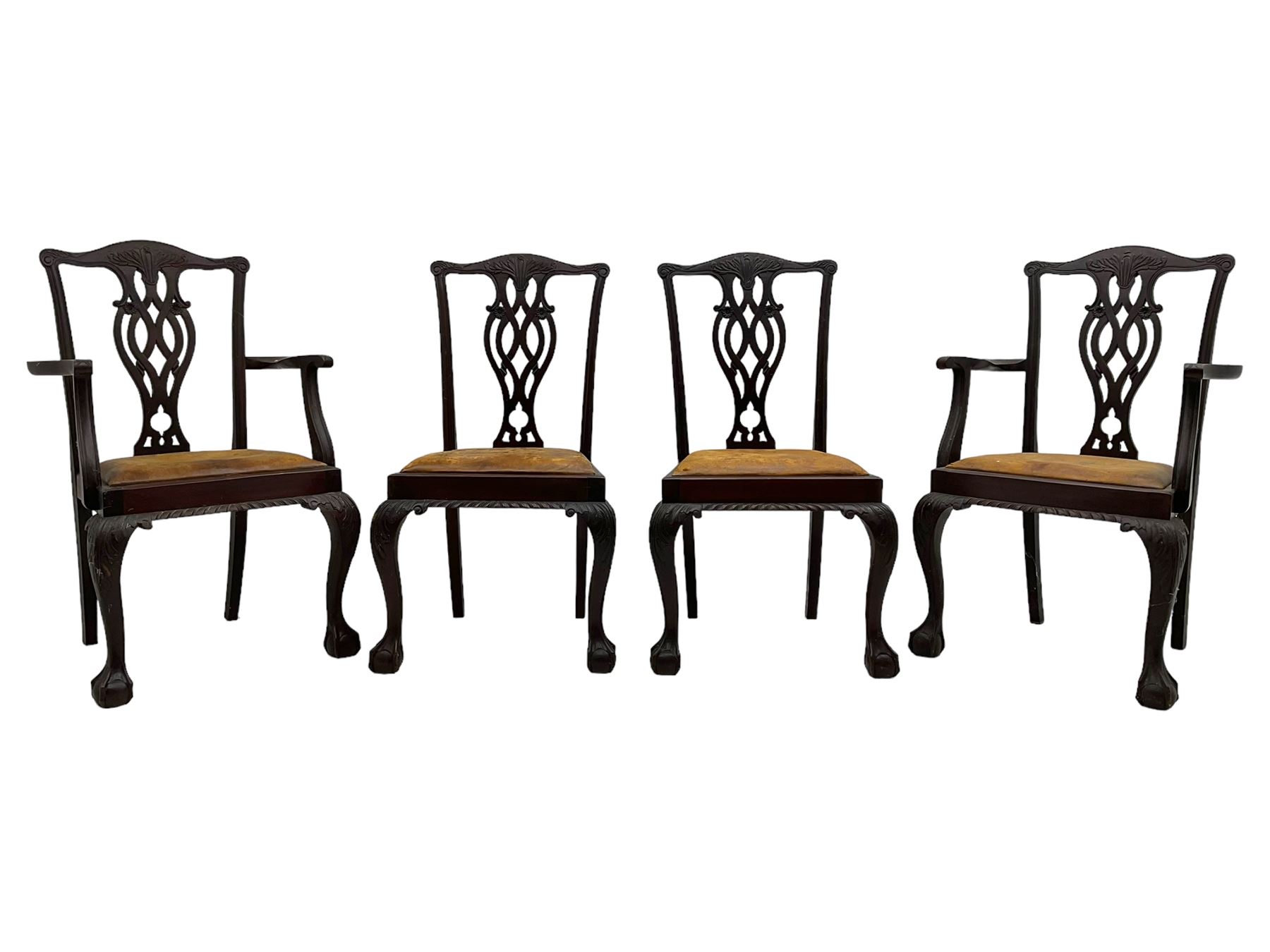 Set of eight (6+2) early 20th century Chippendale design mahogany dining chairs - Image 5 of 14