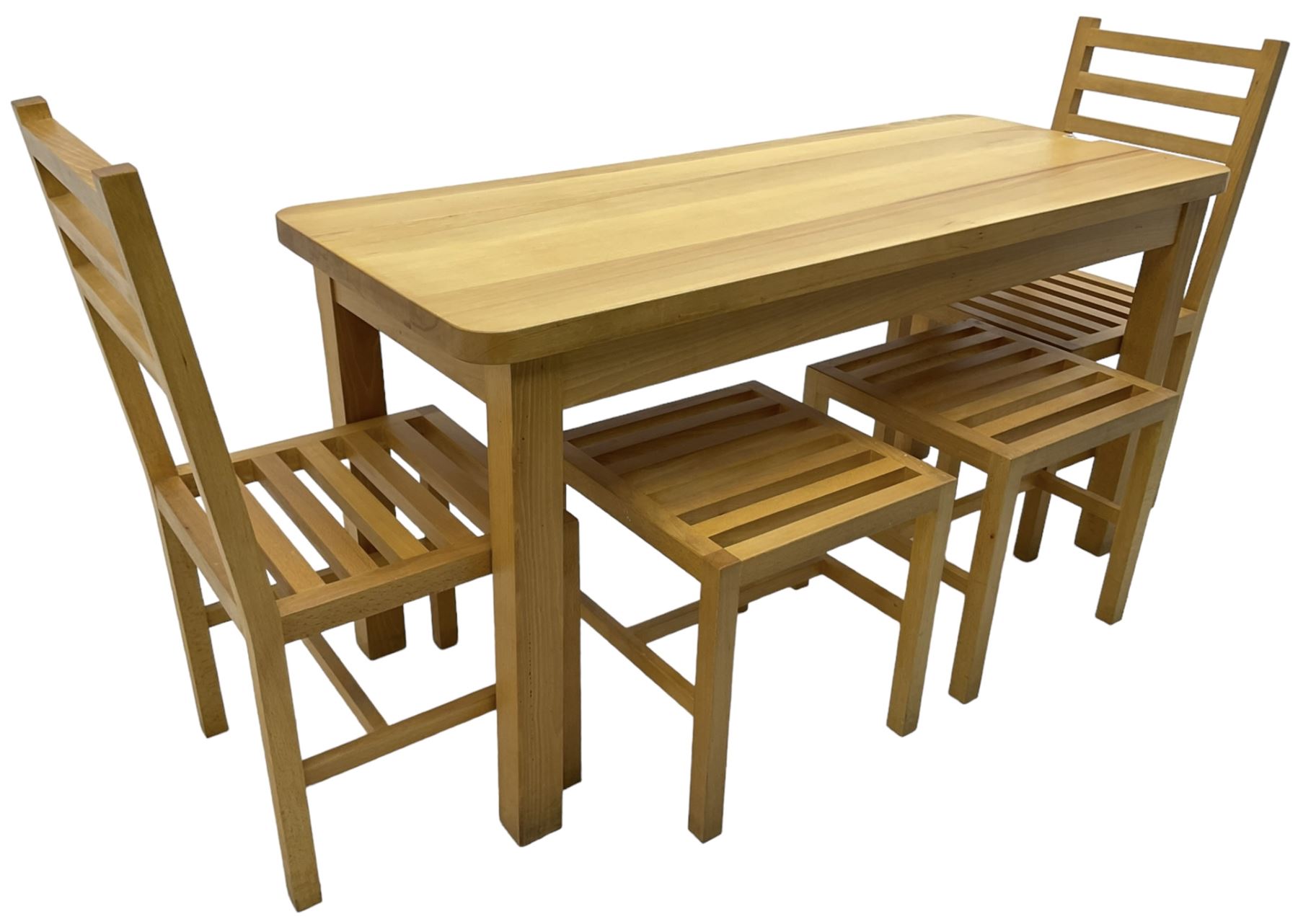 Light beech rectangular dining table; together with two chairs and two stools - Image 4 of 6