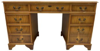 Georgian design yew wood twin pedestal desk