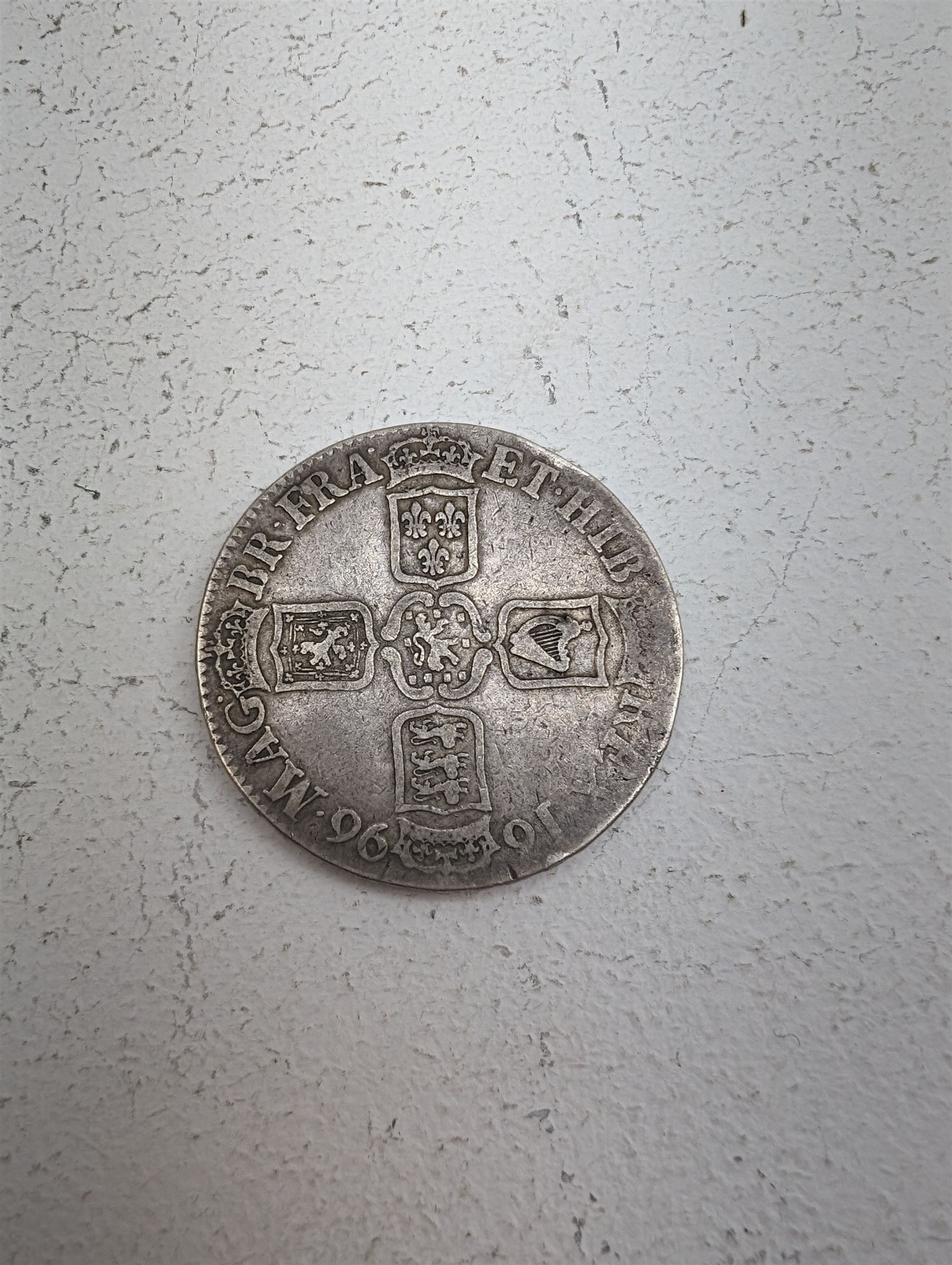 William III 1696 silver crown coin - Image 2 of 2