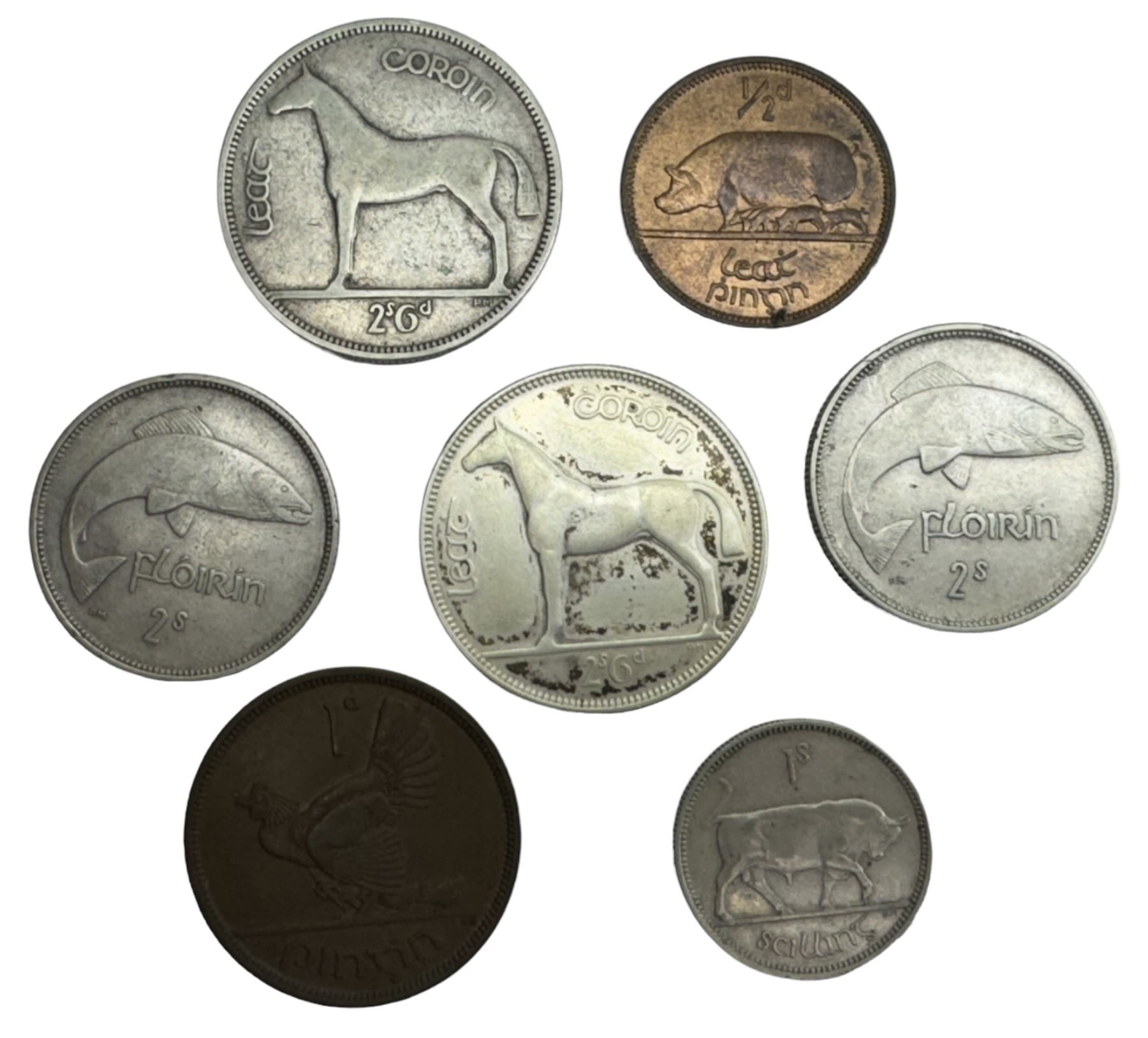 Seven Irish coins