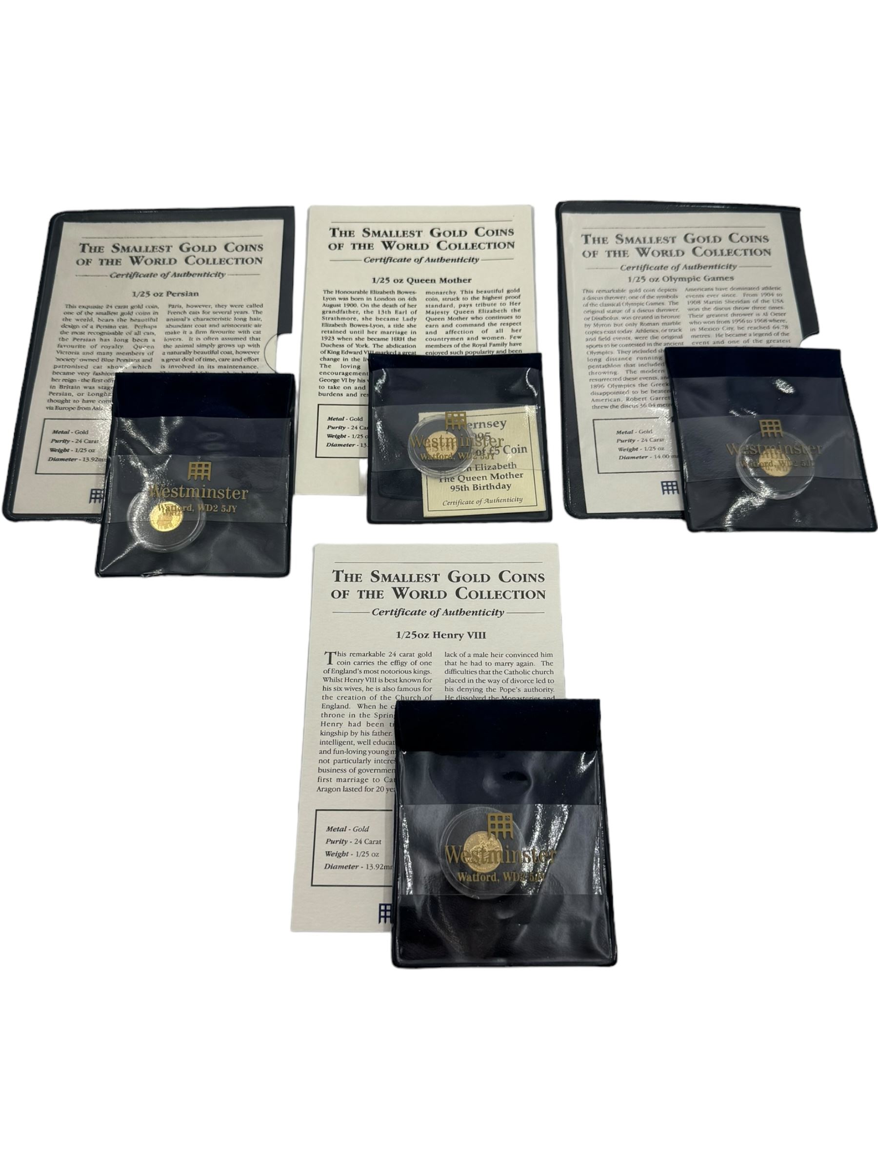 Four one twenty-fifth of an ounce 24 carat gold coins