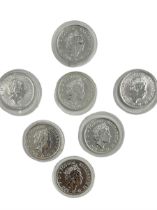 Seven Queen Elizabeth II one ounce fine silver Britannia two pound coins