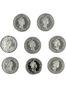 Eight Queen Elizabeth II Turks and Caicos Islands 1995 silver twenty crowns coins