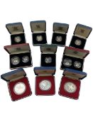 Ten The Royal Mint United Kingdom silver proof coins or sets