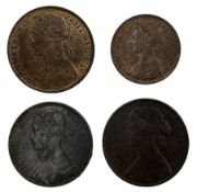 Three Queen Victoria bun head pennies