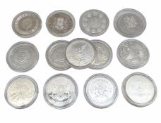Thirteen one ounce fine silver World coins