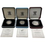 Three The Royal Mint United Kingdom silver proof coins