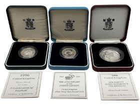Three The Royal Mint United Kingdom silver proof coins