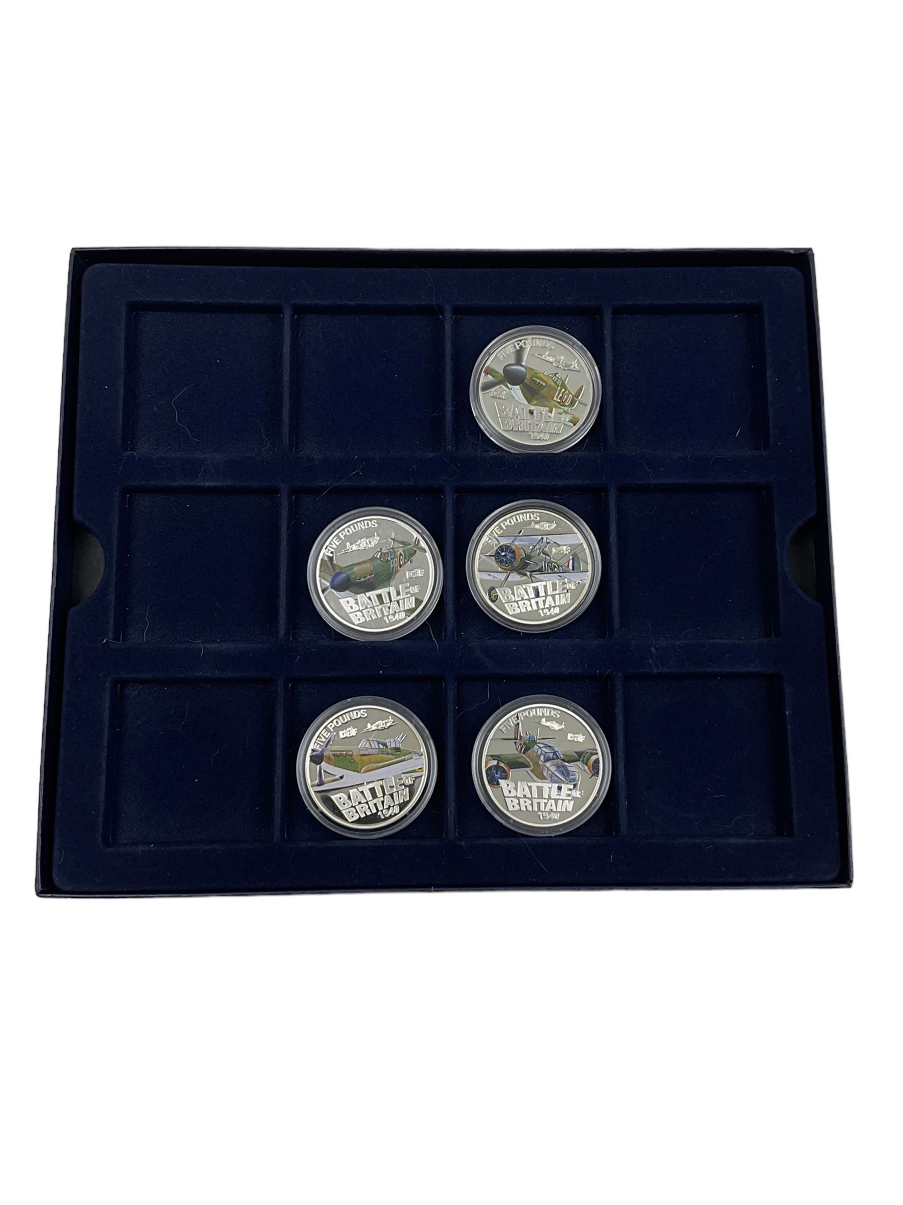 Five Queen Elizabeth II Bailiwick of Guernsey 2010 silver proof five pound coins