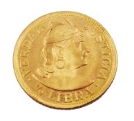 Peru 1966 gold half libra coin