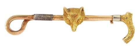 Early 20th century gold fox head and crop brooch