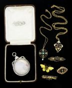 Early 20th century gold opal and seed pearl necklace and a garnet necklace