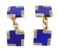 Pair of Art Deco 18ct gold and platinum lapis lazuli and rose cut diamond cufflinks