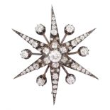 Victorian silver and gold old cut diamond star pendant / brooch
