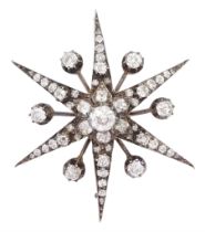 Victorian silver and gold old cut diamond star pendant / brooch