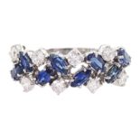18ct white gold marquise cut sapphire and round brilliant cut diamond ring