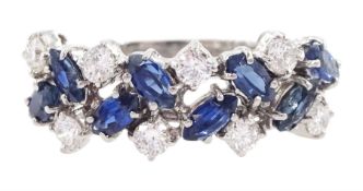 18ct white gold marquise cut sapphire and round brilliant cut diamond ring