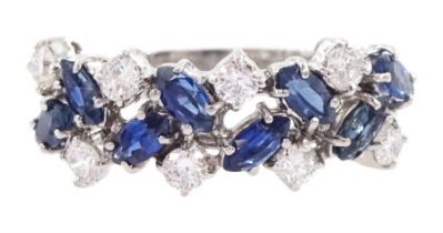 18ct white gold marquise cut sapphire and round brilliant cut diamond ring