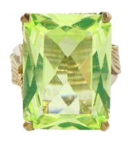 Gold large green stone set dress ring