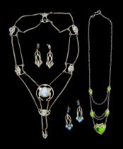 Silver green enamel heart necklace