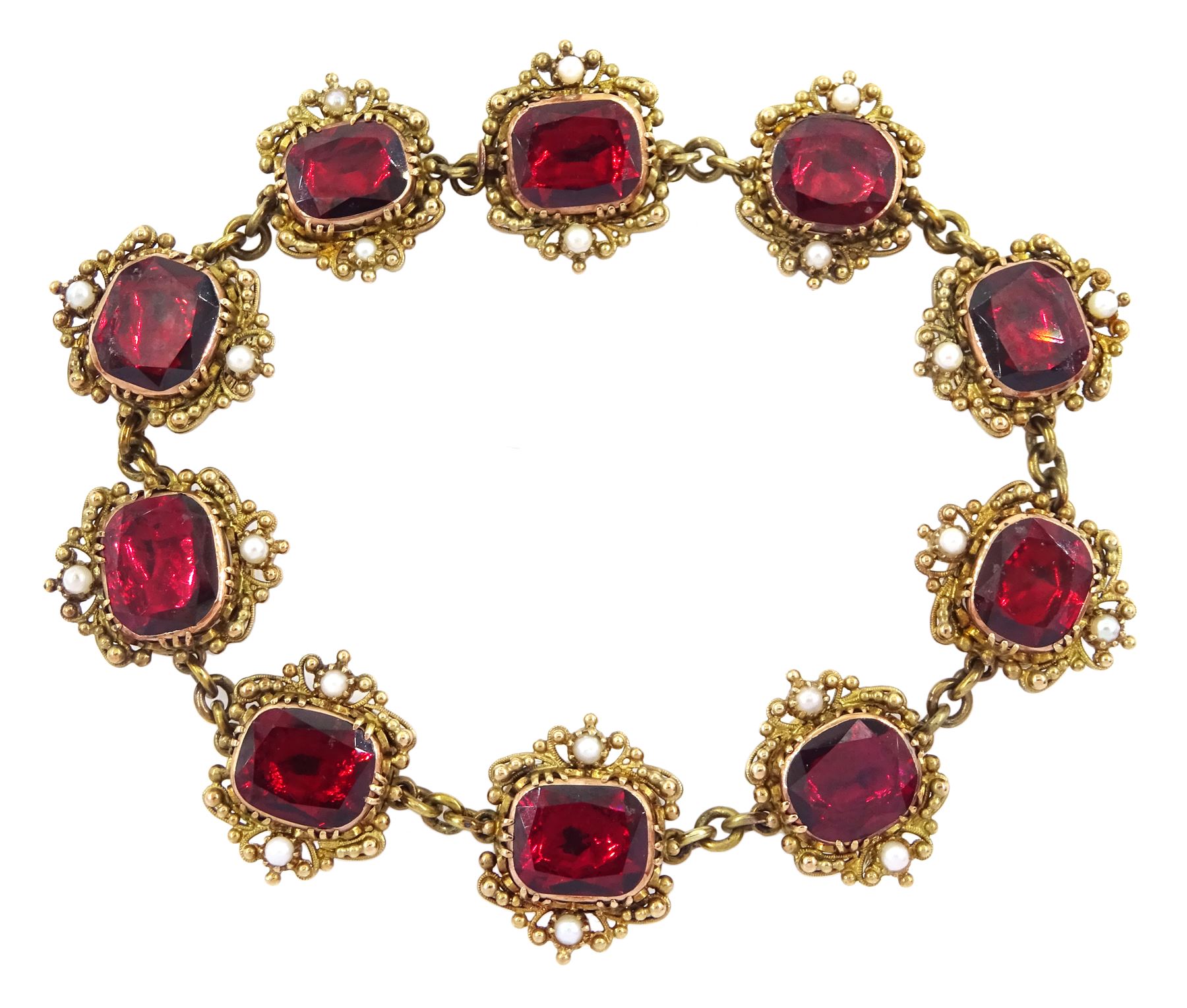 Early 20th century gold garnet and pearl bracelet